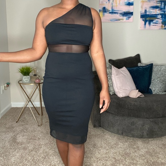 Express Dresses & Skirts - (EXPRESS) Mesh One Strap Little Black Dress Size 4